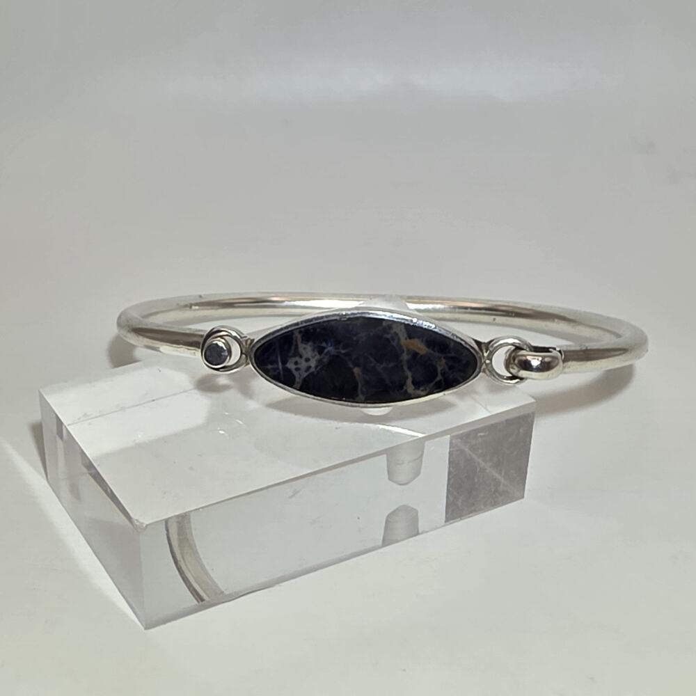 Vintage Sterling Silver Sodalite Stone Mexico Bangle Bracelet Taxco TB-98